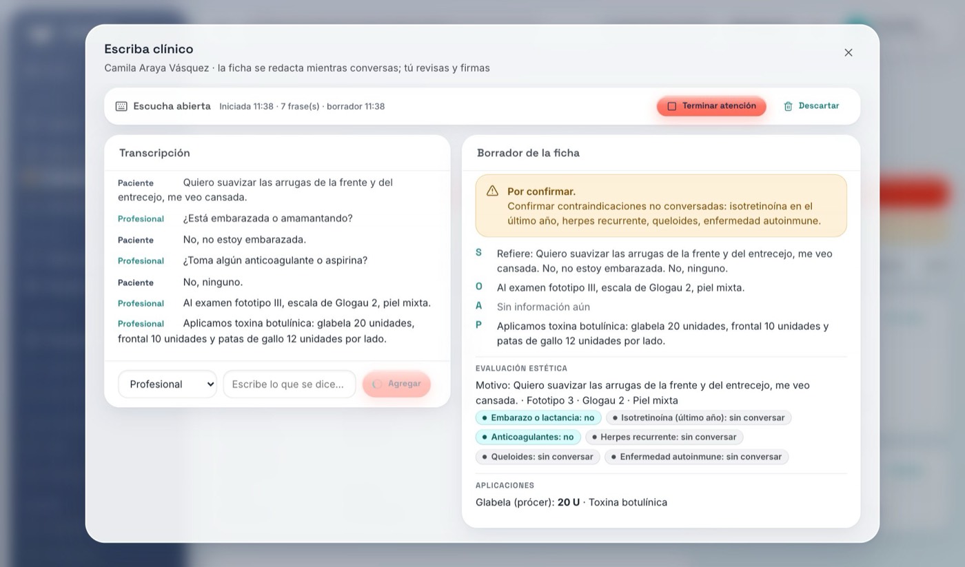 Borrador de ficha generado por el escriba clínico